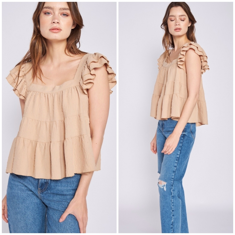 Jacquie The Label Taupe Swiss Dot Swing Top - Picture 4 of 8